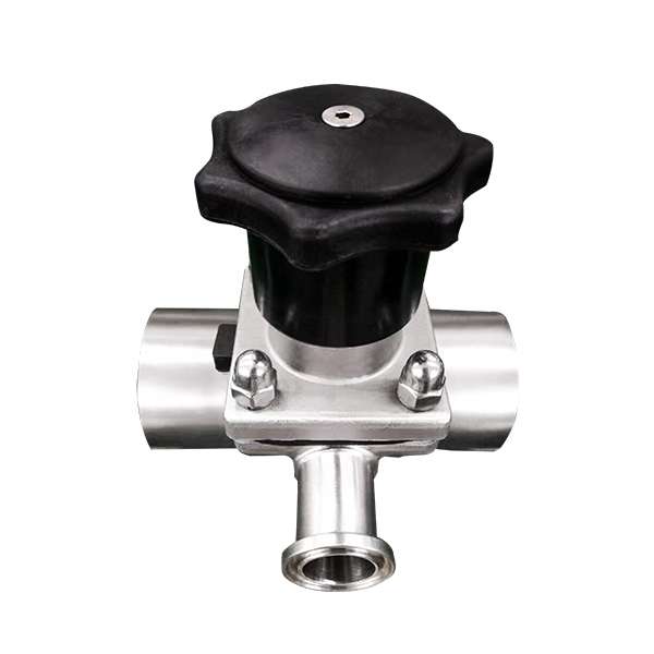 Manual three-way diaphragm valve