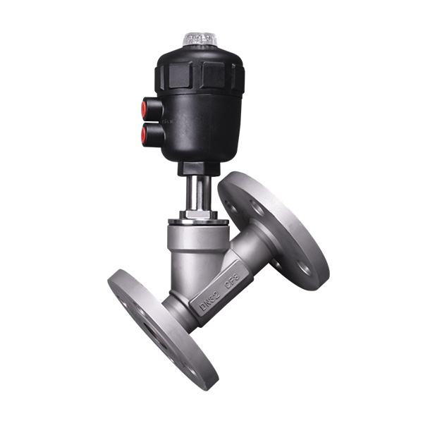 Pneumatic flange angle seat valve
