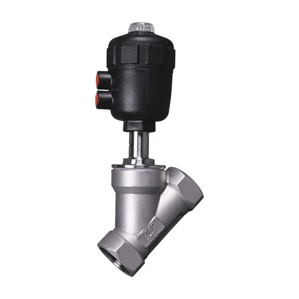 Pneumatic threaded angle seat valve
