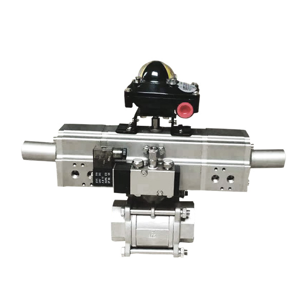 Three stage pneumatic threaded ball valve