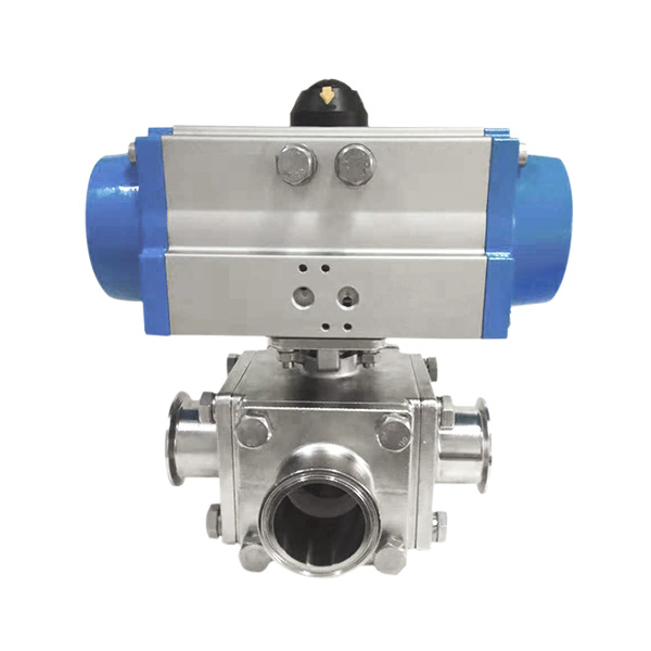 Pneumatic three-way full package quick installation ball valve