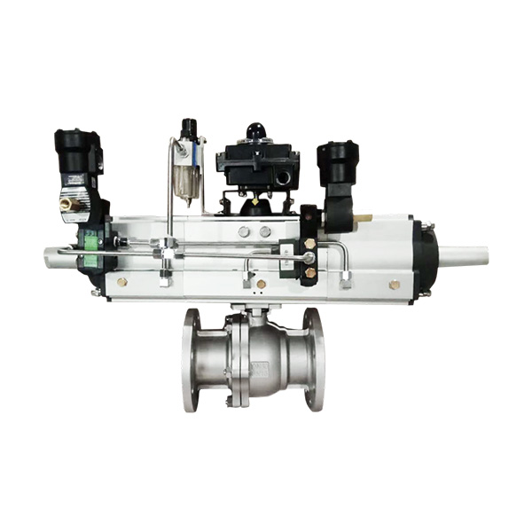 Pneumatic three-section flange ball valve