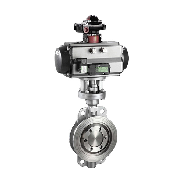 Pneumatic three eccentric hard seal wafer butterfly valve