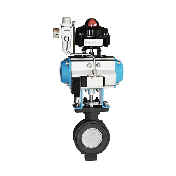 Pneumatic double eccentric hard seal wafer butterfly valve