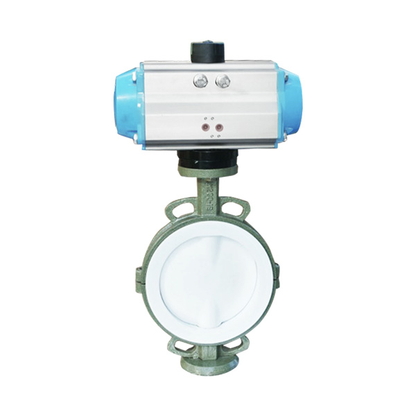 Pneumatic fluorine lined wafer butterfly valve