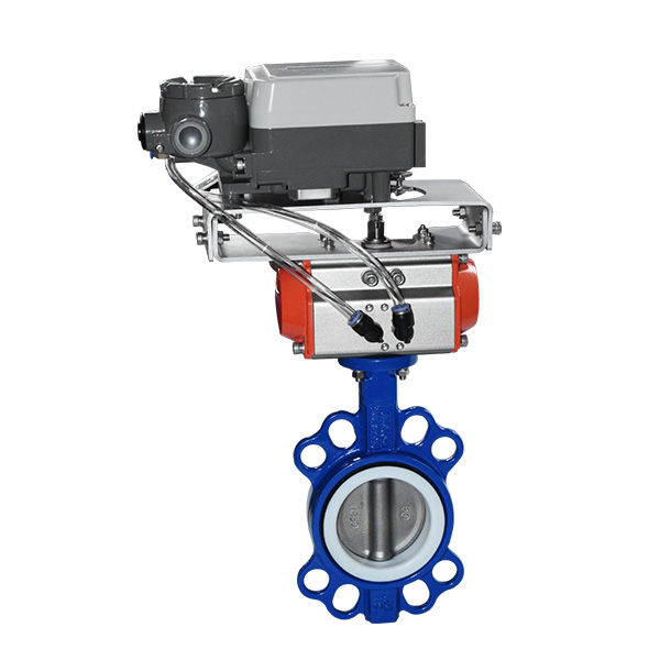 Adjustable pneumatic wafer butterfly valve