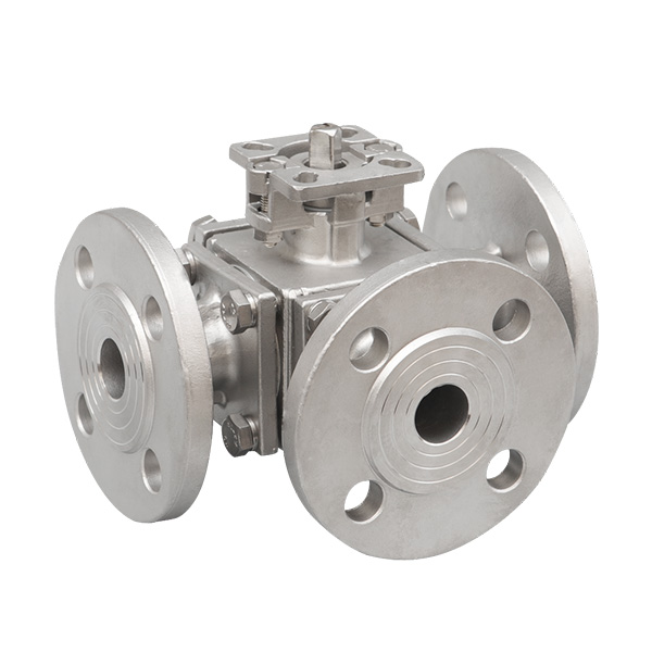 Three way high platform flange ball valve