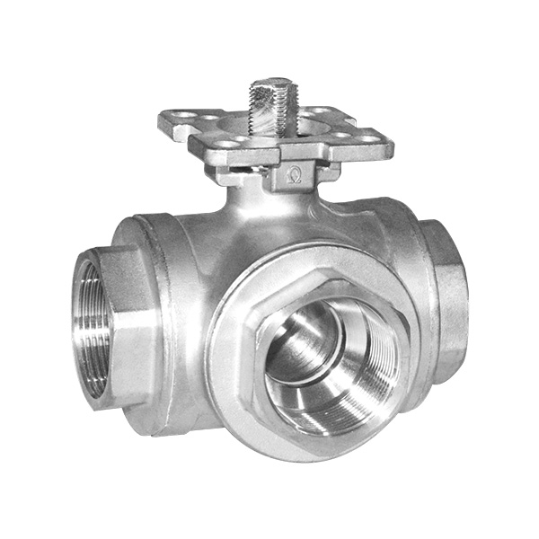 Three way high platform internal threaded ball valve