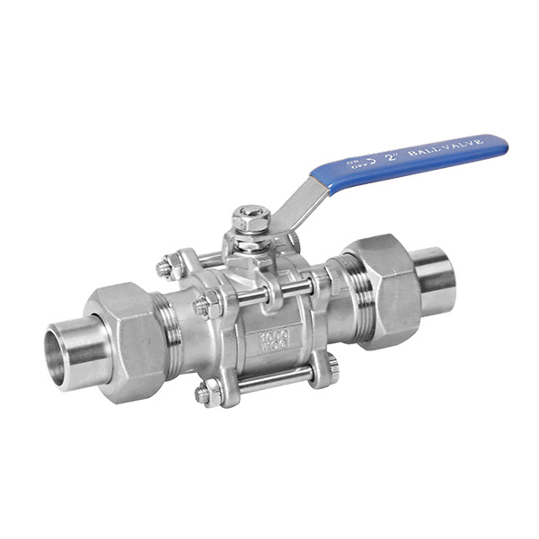 Three piece union butt welding stainless steel ball valve